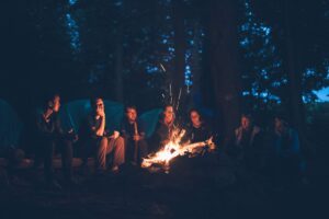 group around campfire